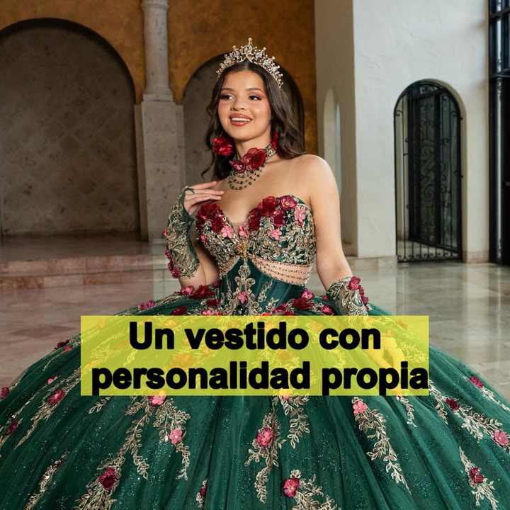 Quinceañera model wearing a green ball gown.